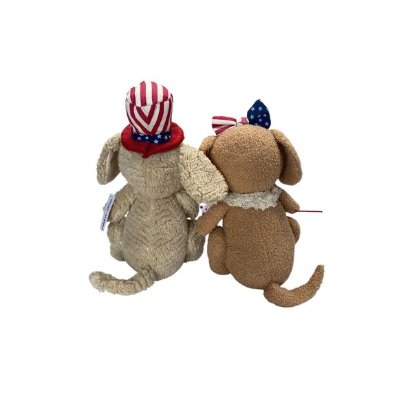 Patriotic Plush Dog Couple Girl and Boy With USA Flag & Accessories 4th of July - Picture 2 of 4